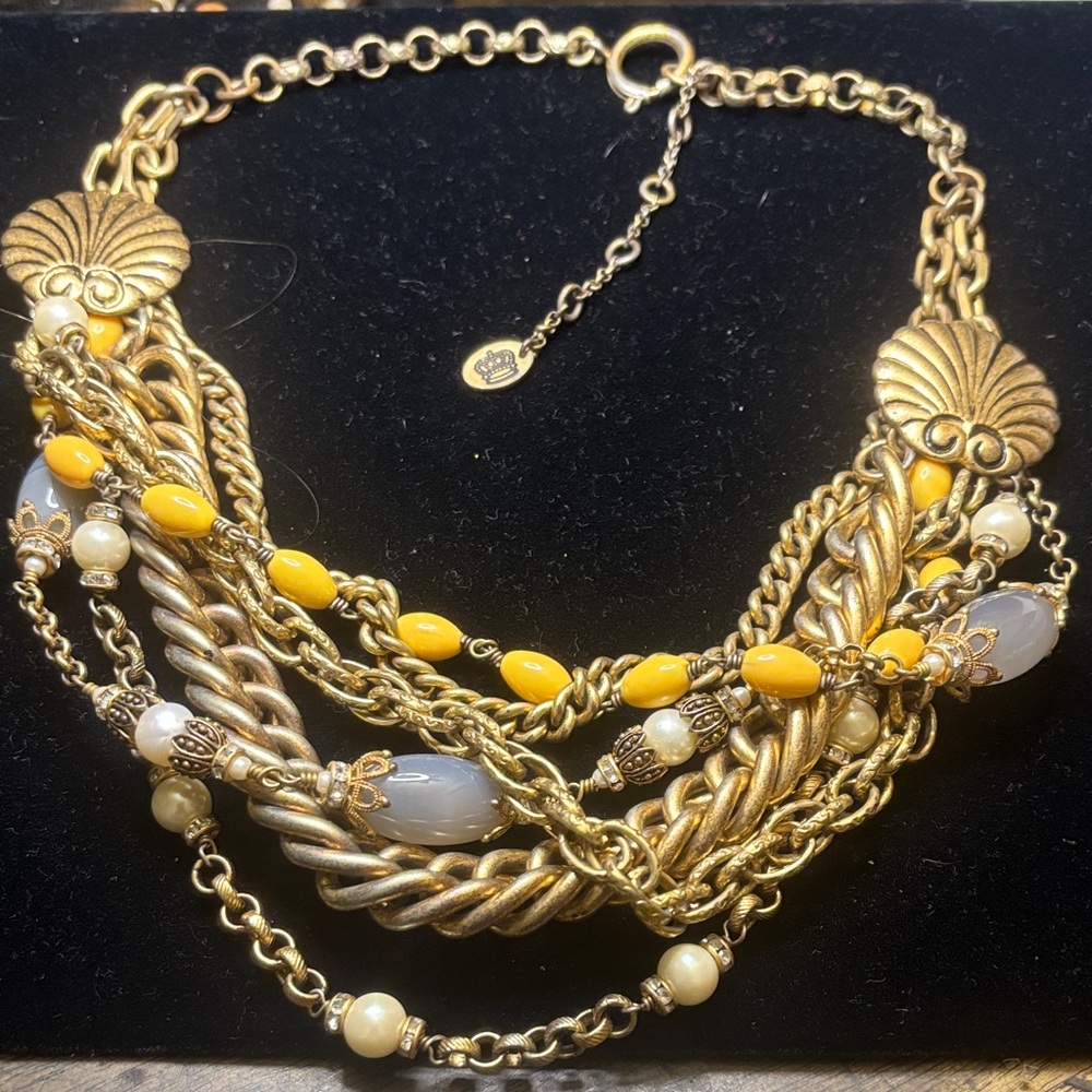Juicy Couture Gold-Tone Multi-Strand Necklace with Yellow and Cream Beads